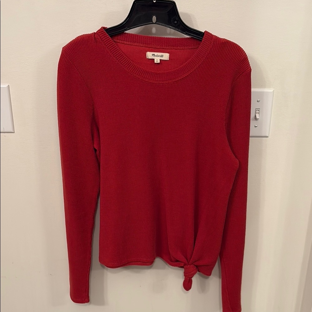 Madewell Red Long Sleeve Tie Front Blouse